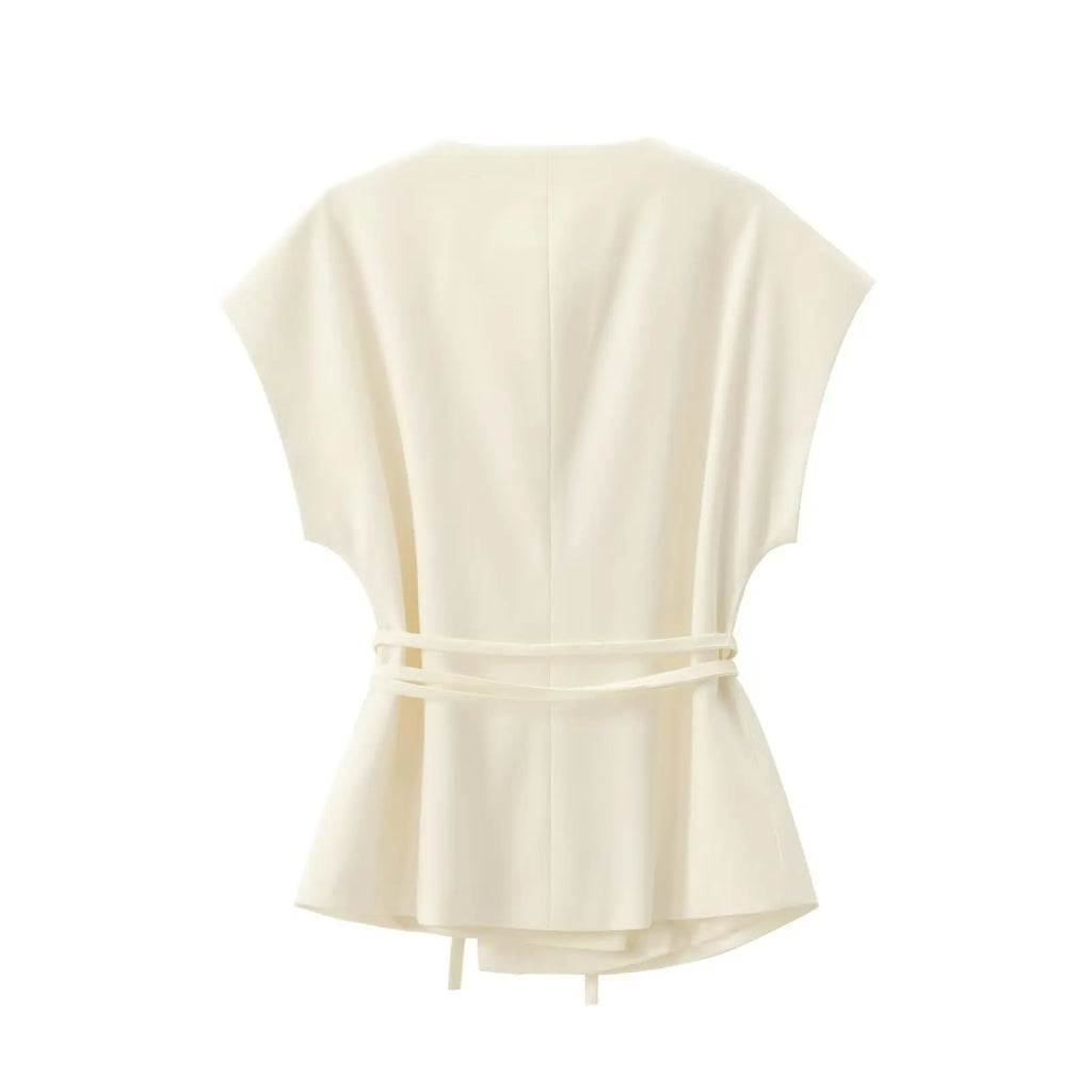 TFMLN Fashion Women's Trouser Suits Sleeveless V-Neck Top With Belt Straight Pants Sets 2025 Spring Summer Commuter 2 Piece Set