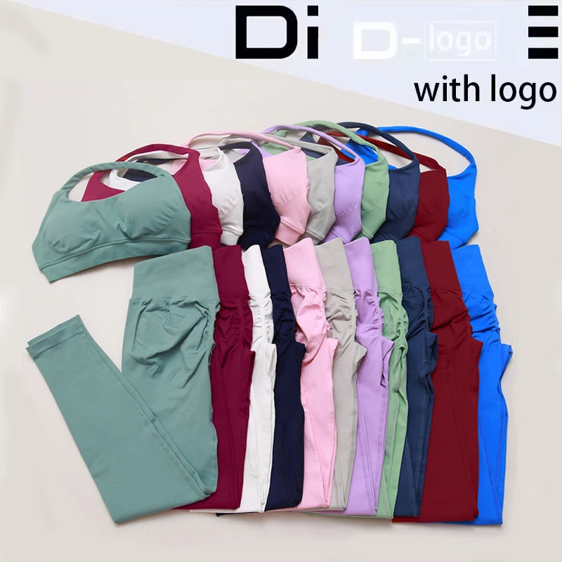 DF yoga Impact yoga outfit two pieces gym set Sports Bra matching leggings pants sets for woman workout clothes suit