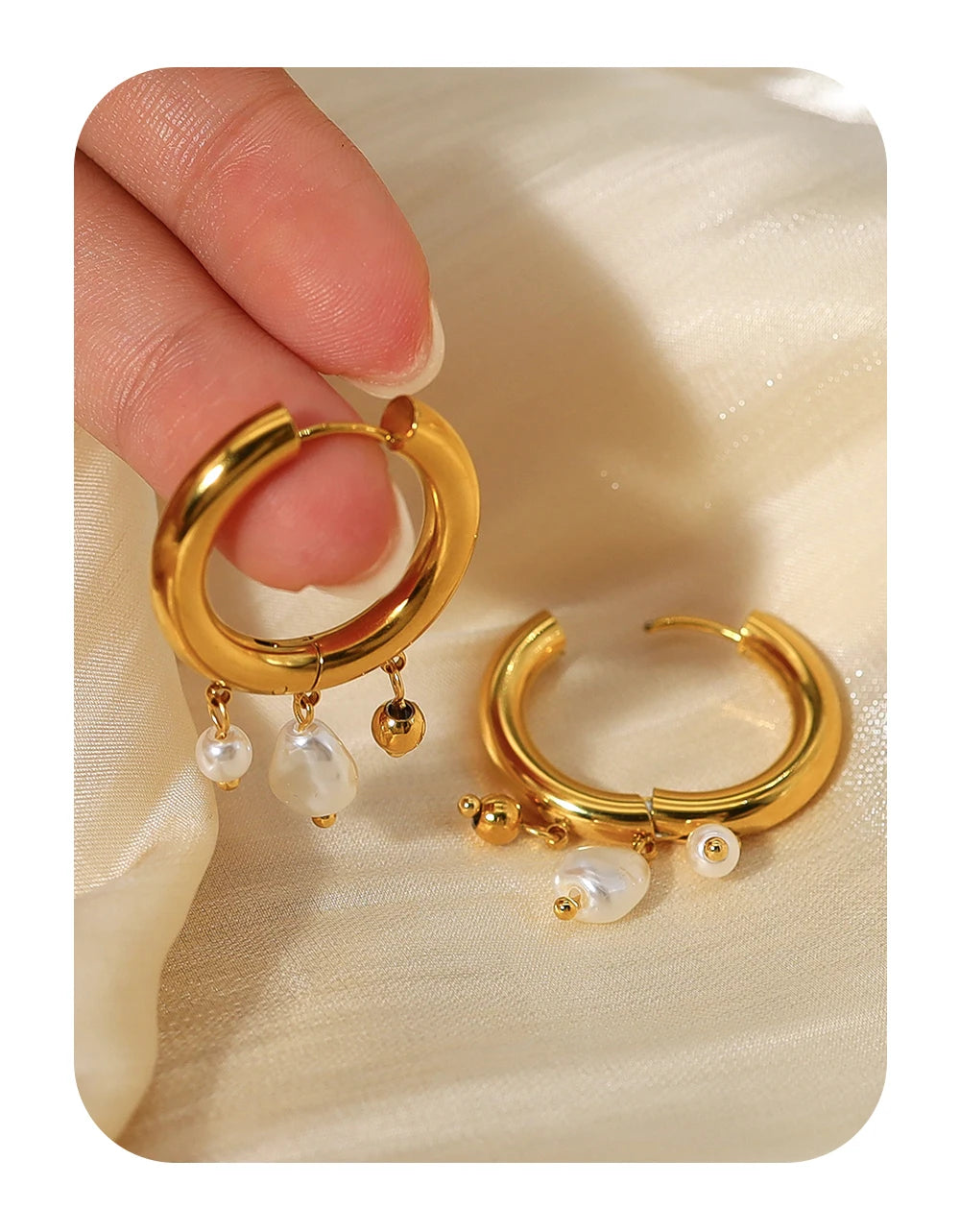 YACHAN Baroque Pearl Stainless Steel Hoop Earrings for Women Exquisite Chic Huggie Earring 18K Gold Plated Jewelry