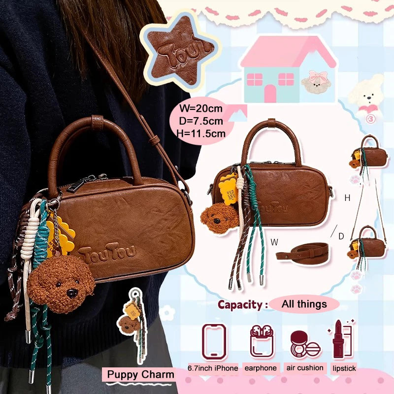 TOUTOU Boston Bowling Bag Imitation Plant Tanning Autumn Shoulder Handheld Crossbody Mini Purse for Women Teacher Christmas Gift