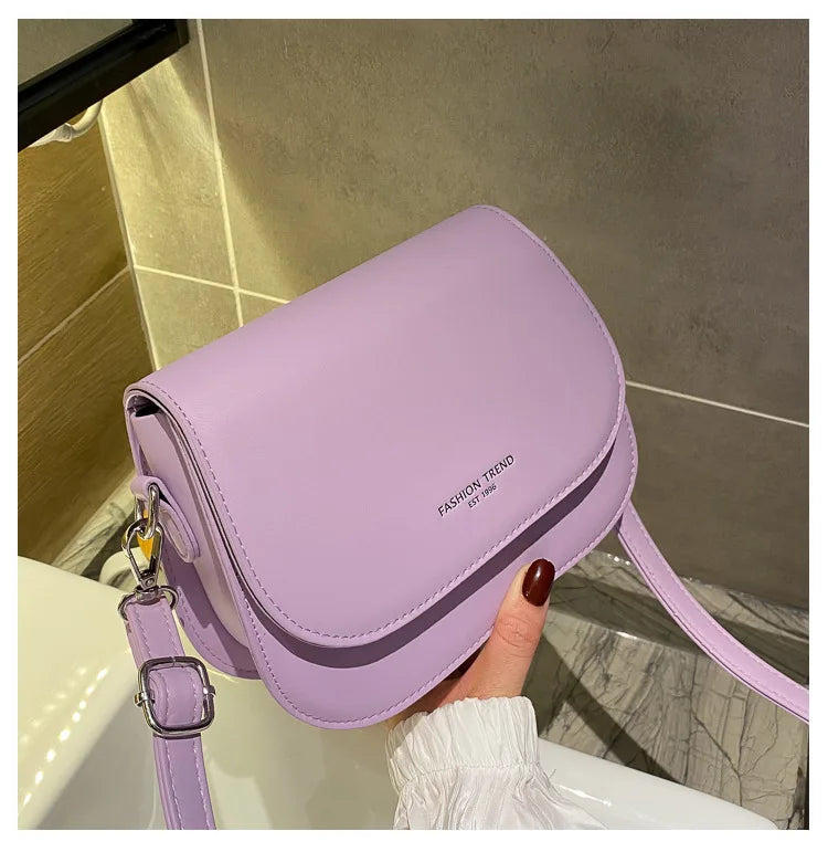 Trendy Saddle Shoulder Bag Women PU Leather Crossbody Bag Simple Solid Color Flap Messenger Bag Fashion Handbags Pouch