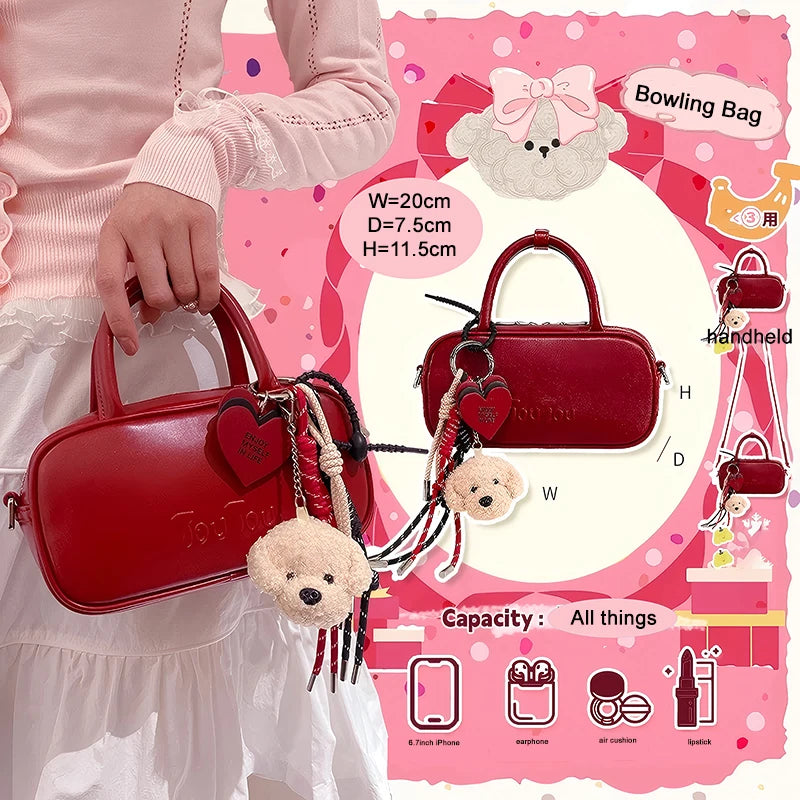 TOUTOU Boston Bowling Bag Imitation Plant Tanning Autumn Shoulder Handheld Crossbody Mini Purse for Women Teacher Christmas Gift