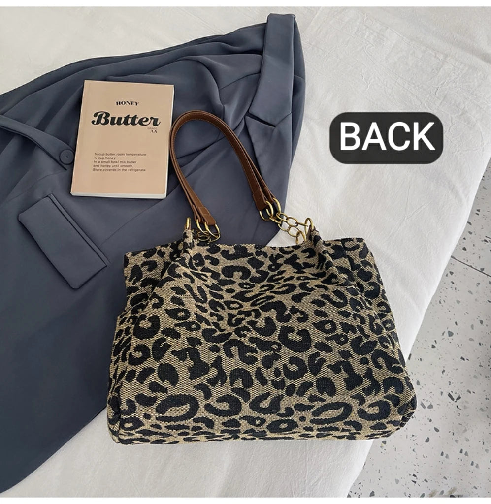 Women's Shoulder Bag Large Capacity Leopard Print Versatile Retro Texture Tote Bag Commuting Armpit Bag Women's Handbag
