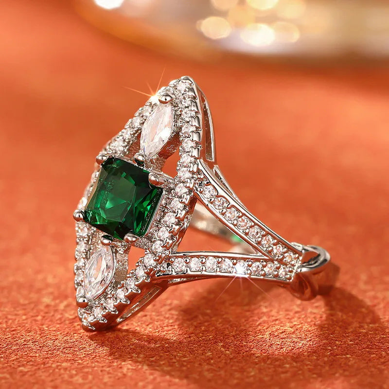 925 Sterling Silver Large Amethyst Gem Horse Eye Zircon Female High Quality Party Jewelry Elegant CZ Stone Ring for Women