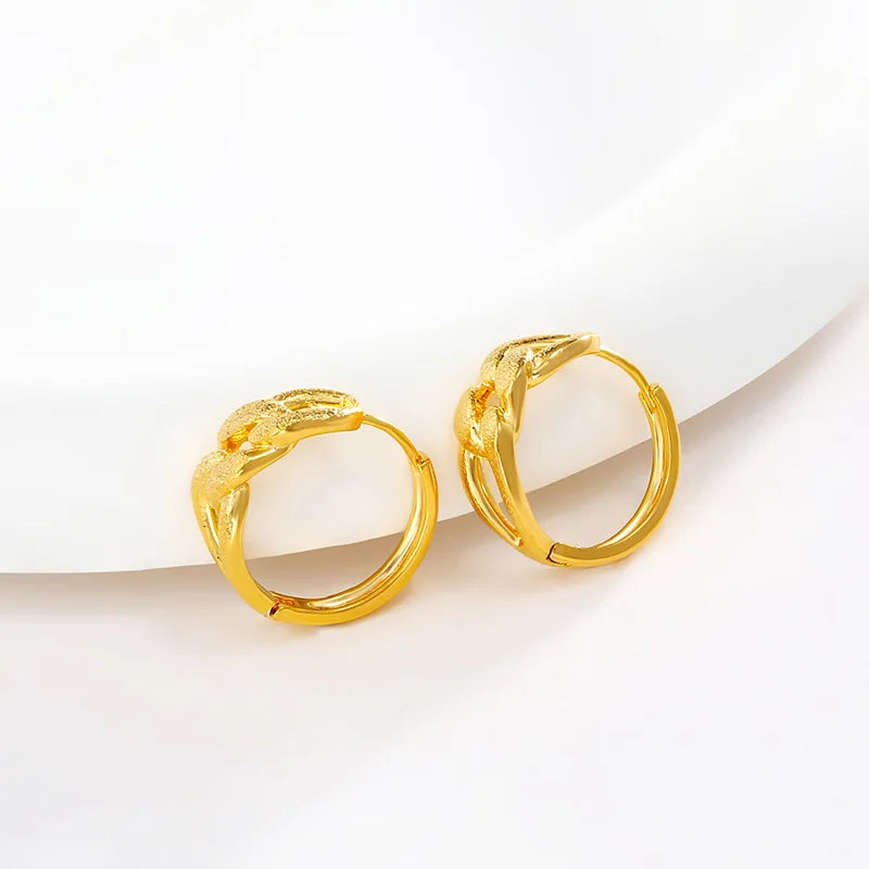 Luxury 24K 9999 Pure Gold real gold Women's chain earring ear buckle