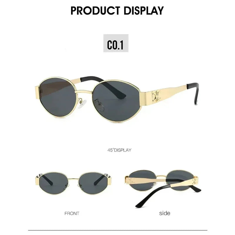 Luxury Metal Brand Sunglasses for Men and Women Unisex Designer Fashion Sun Glasses Oval Unisex Stylish Eyewear Shades
