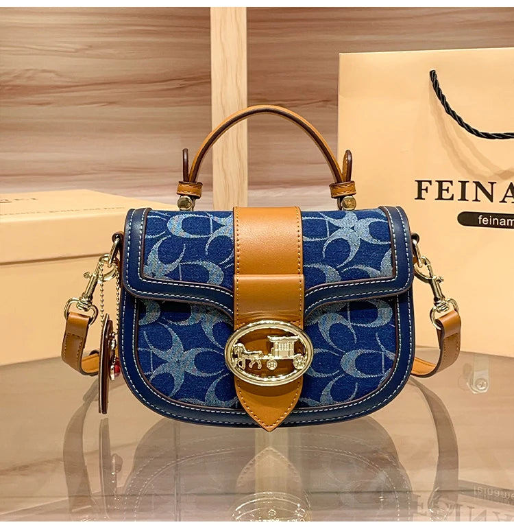Ladies' handbag, light luxury retro denim canvas bag, fashionable 2025 new style saddle bag, high-end single shoulder crossbody