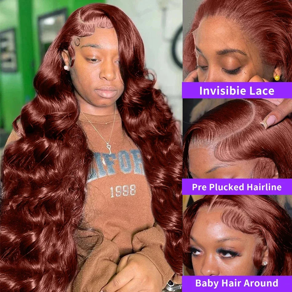 Reddish Brown Body Wave Lace Frontal Wig 100% Brazilian 13x4 Hd Lace Front Human Hair Wigs Colored Transparent Lace Wigs Woman