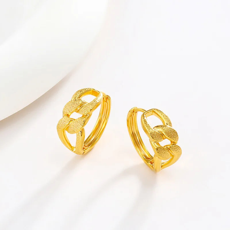 Luxury 24K 9999 Pure Gold real gold Women's chain earring ear buckle