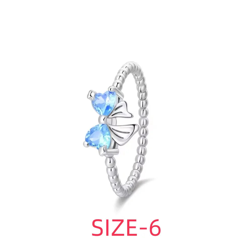 Original 925 Sterling Silver Colorful Bow Set Necklace Ring Earring Crystal For Women Valentine's Birthday Gift DIY Jewellery