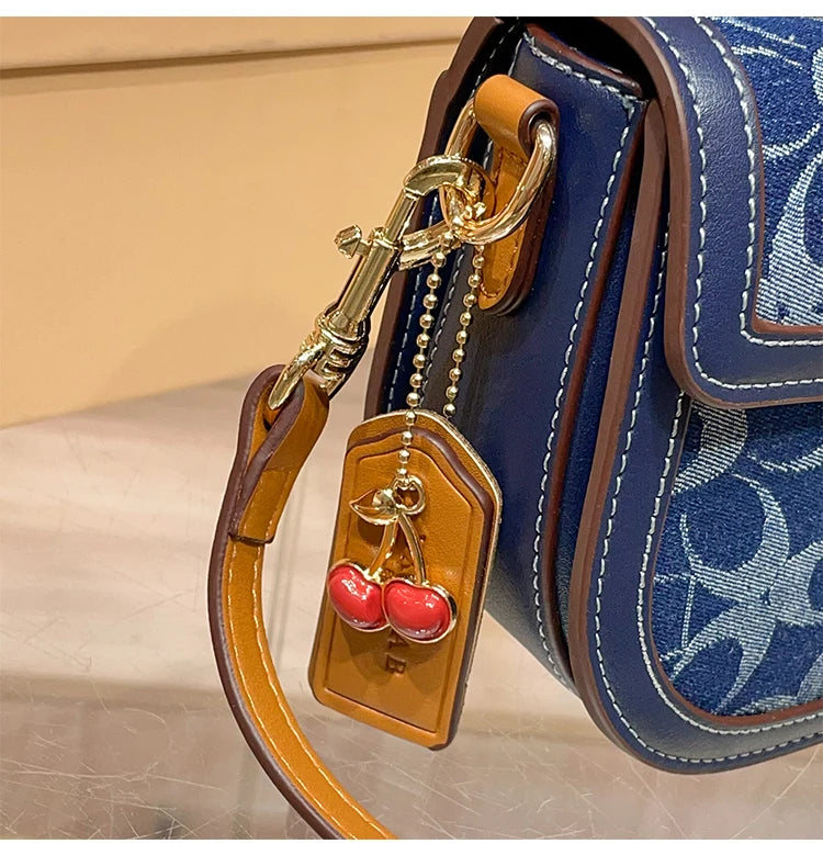 Ladies' handbag, light luxury retro denim canvas bag, fashionable 2025 new style saddle bag, high-end single shoulder crossbody