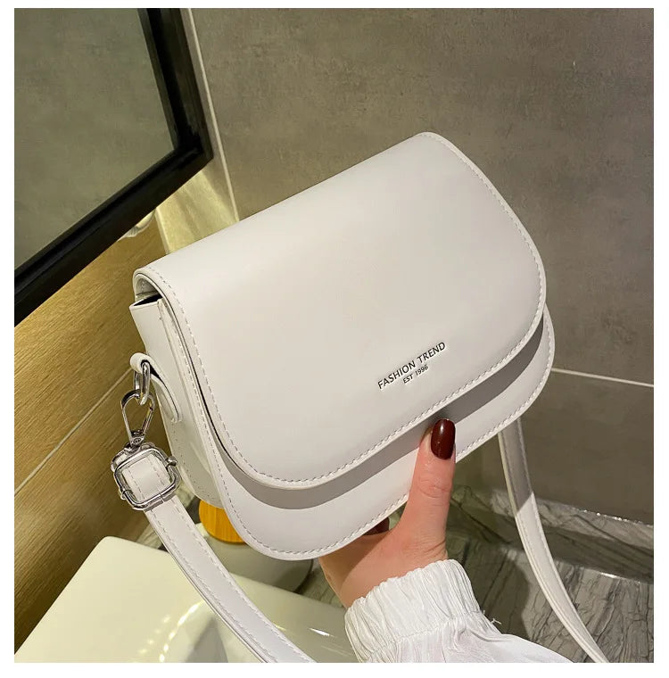 Trendy Saddle Shoulder Bag Women PU Leather Crossbody Bag Simple Solid Color Flap Messenger Bag Fashion Handbags Pouch