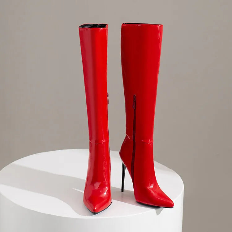 NASBAVI Women's Knee High Boots Sexy Red Blue Black Heeled Long Boot Female Large Size 48 Autumn Winter Party Shoes Ladies