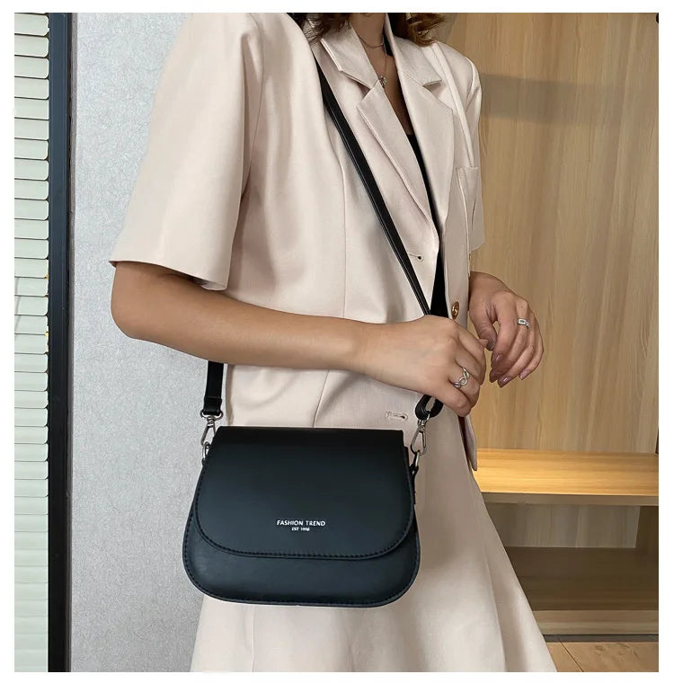 Trendy Saddle Shoulder Bag Women PU Leather Crossbody Bag Simple Solid Color Flap Messenger Bag Fashion Handbags Pouch