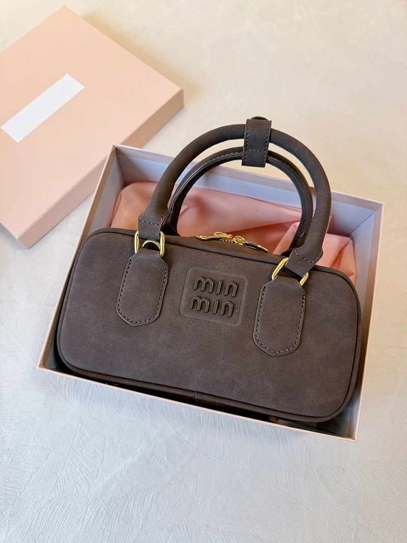 Luxury Suede Square Handbag Women's Faionable Vintage Boston Bowling Bag Soft Handle Briti Sle Casual Pure Color