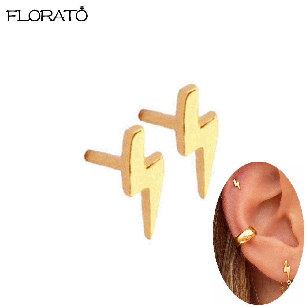 925 Sterling Silver Needle Lightning Pendant Earrings Charming Pave Crystal Gold Hoop Earrings for Women Fashion Jewelry Gifts