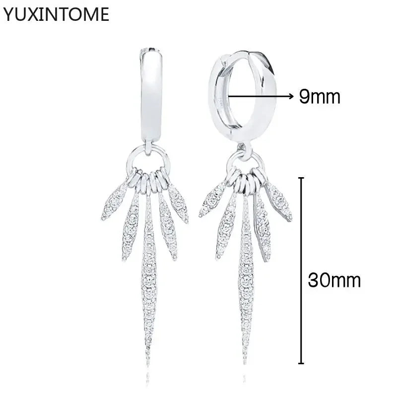 925 Sterling Silver Ear Needle Fashion Hoop Earrings White Crystal Luxury Women's Silver Earrings Wedding Women's Jewelry Gift