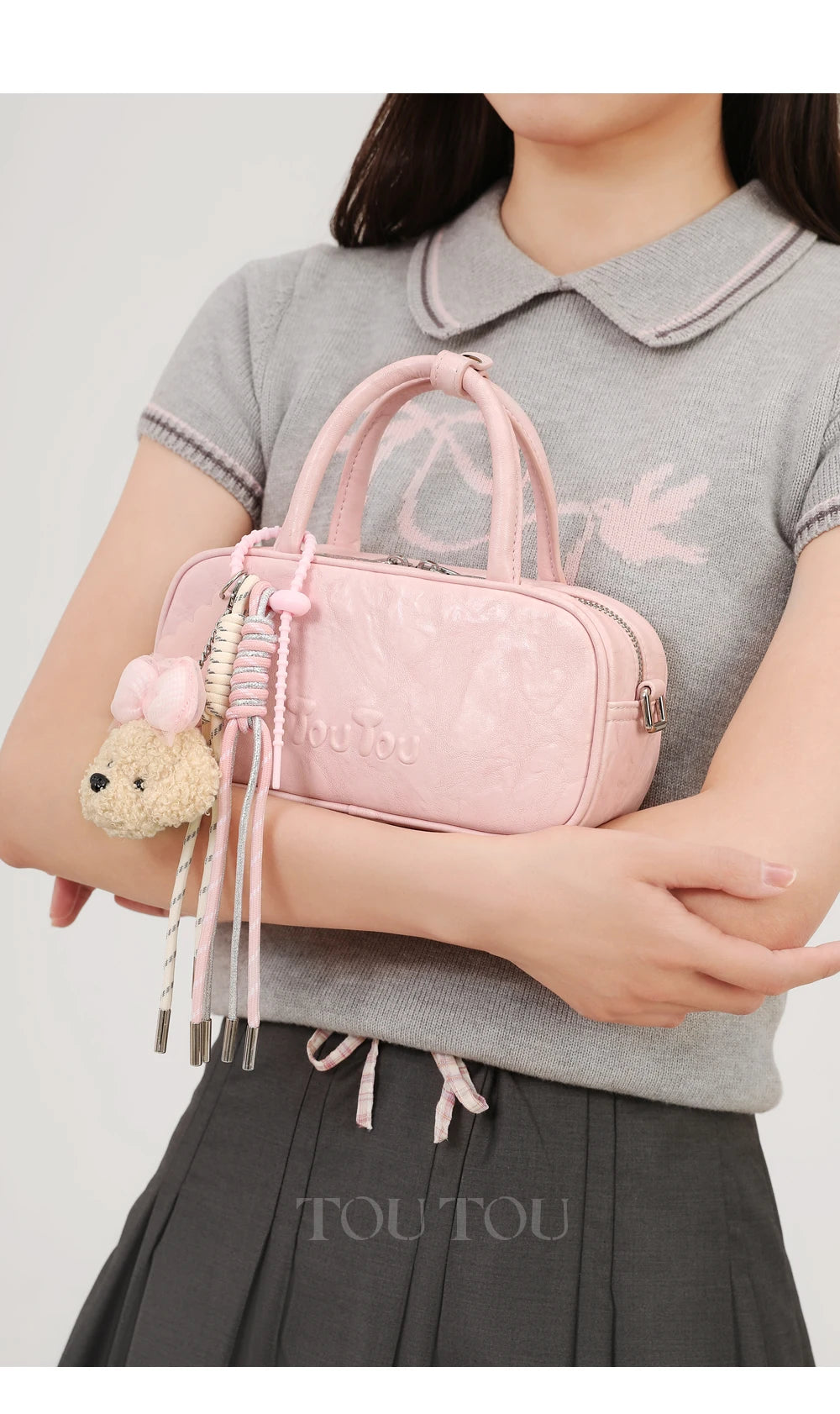 TOUTOU Boston Bowling Bag Imitation Plant Tanning Autumn Shoulder Handheld Crossbody Mini Purse for Women Teacher Christmas Gift