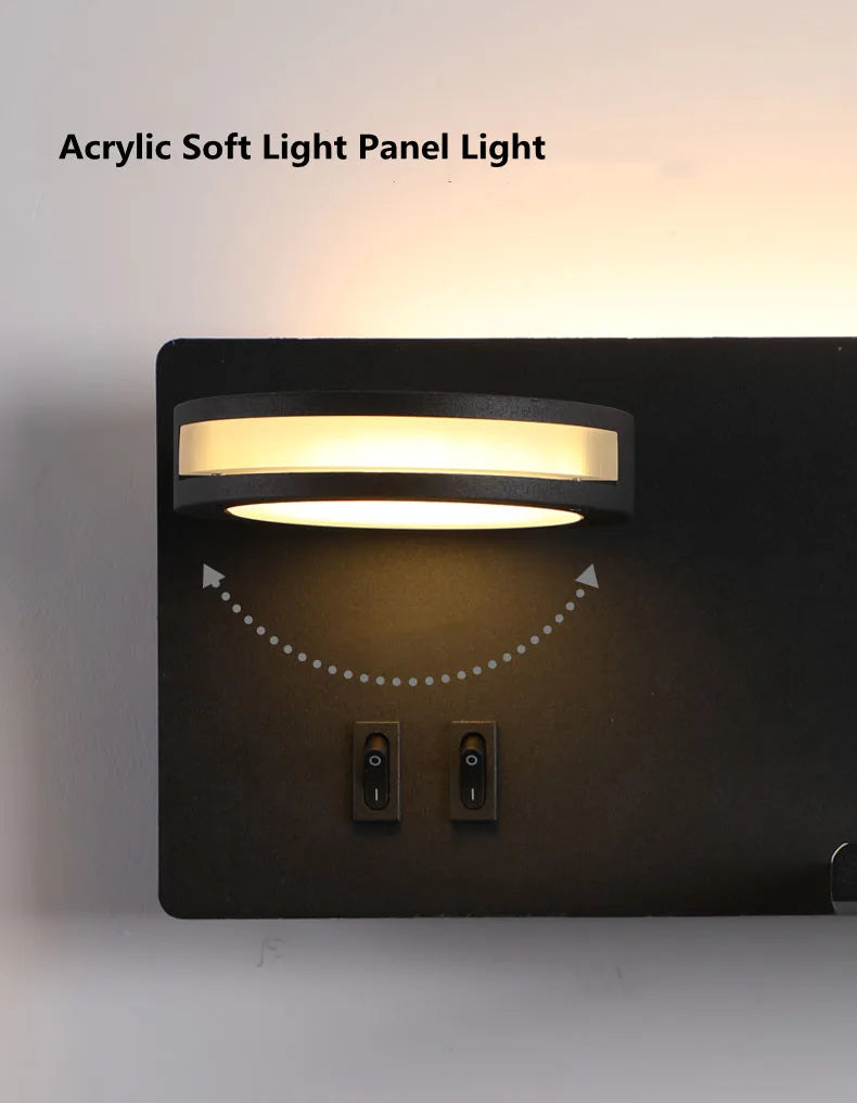 Wireless Charging Wall Lamp Bedroom Bedside USB Wall Light Rotatable Reading Lamp Study Room Switch Modern Multifunctional Hotel