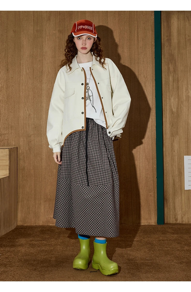 Women's Color Block Long Sleeve Coat Asymmetrical Hem Jacket Turn Down Collar Fashion Outerwear Autumn Casual Style New Arrivals