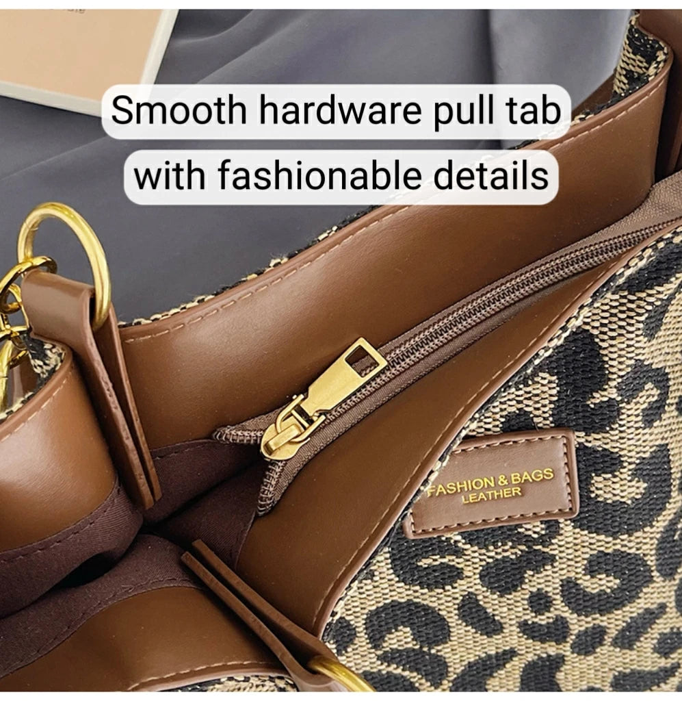 Women's Shoulder Bag Large Capacity Leopard Print Versatile Retro Texture Tote Bag Commuting Armpit Bag Women's Handbag
