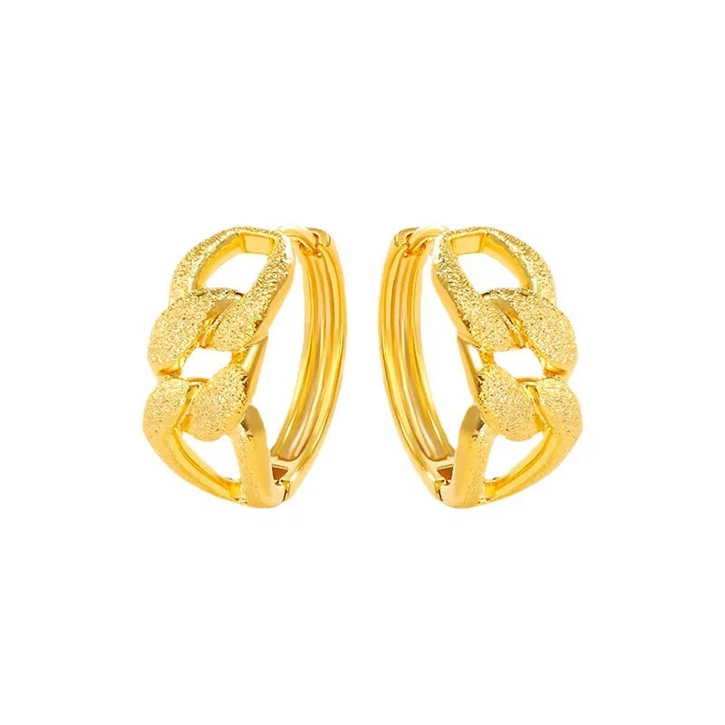 Luxury 24K 9999 Pure Gold real gold Women's chain earring ear buckle