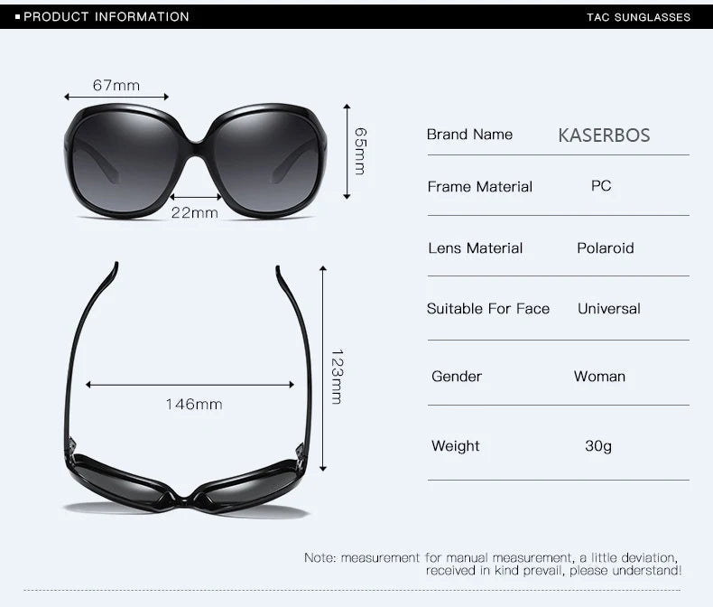 Polarized women's sunglasses oversized fashionable sunglasses UV400 protection fashionable and simple sports 100% UV protection