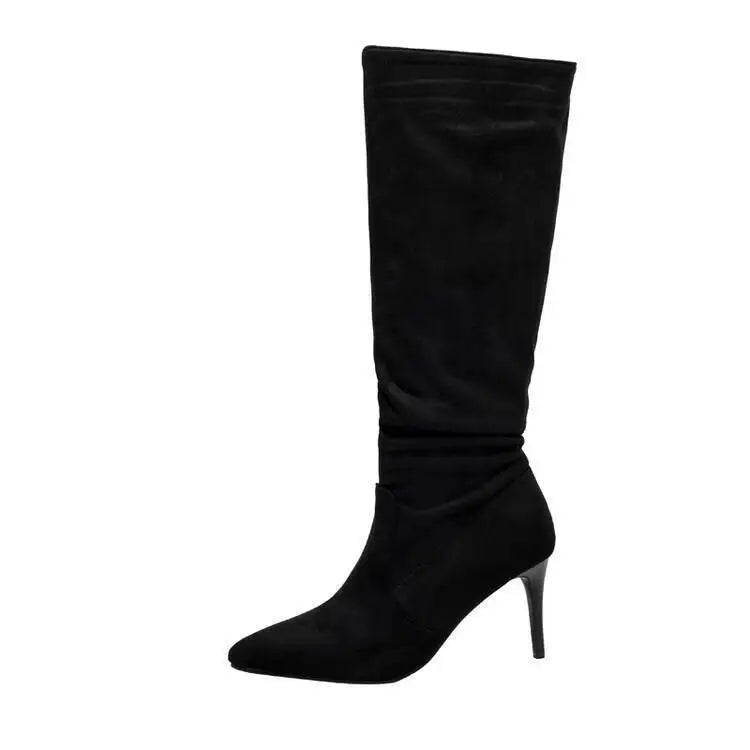 Street Style Pointy Toe Long Boots Women Stiletto Heels 8CM High Heel Winter Sexy Woman Shoes Female Suede High Boots Size 35-46