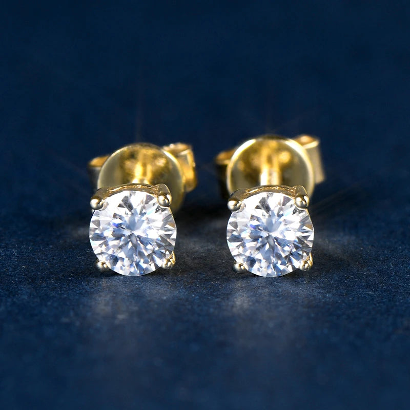 Solid 10K Gold Stud Earrings D Color Moissanite Piercing Earrings 2ct Certified Yellow White Gold Jewelry for Men Women 1.2ct