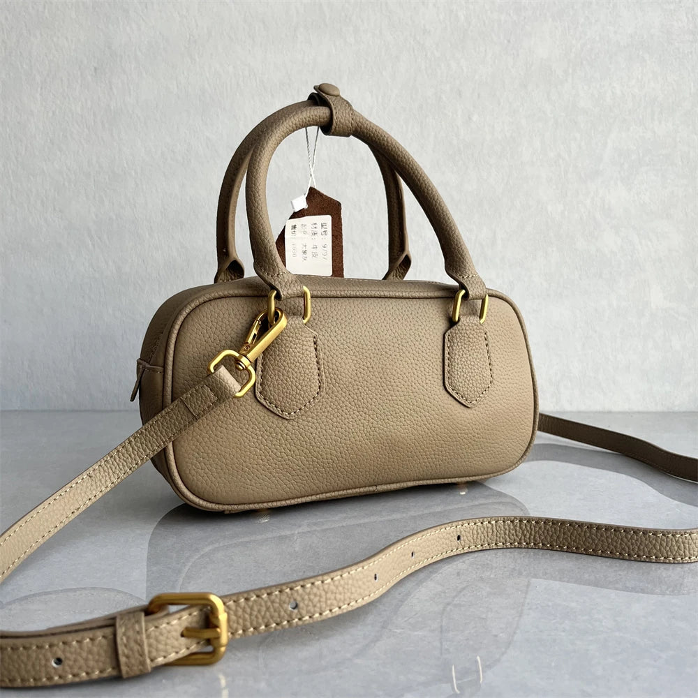 High-Quali Top-Layer Cowhide Leather Boston Sle Women's Handbag Faionable oulder Crossbody Bag with Quali Texture