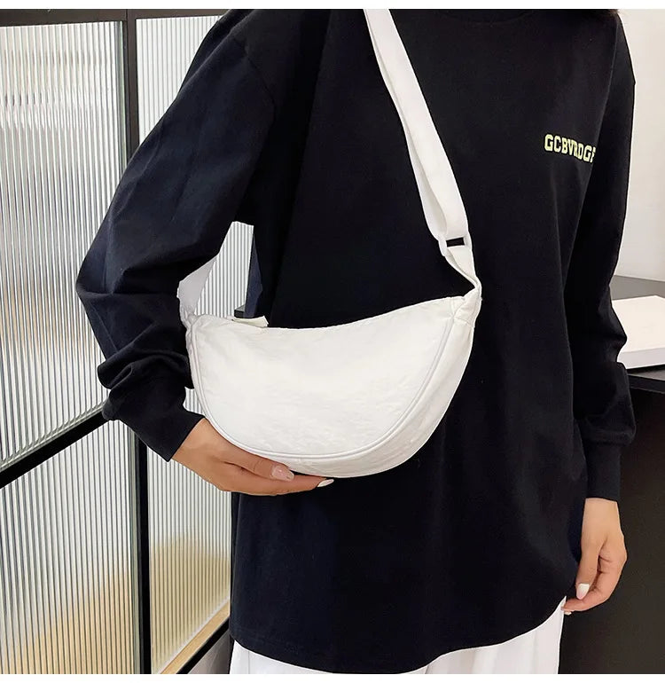Women's Shoulder Bag Nylon Material Saddle Bag Versatile Fashionable Simple Dumpling Bag Trendy Cloth Bag Women's Crossbody Bag