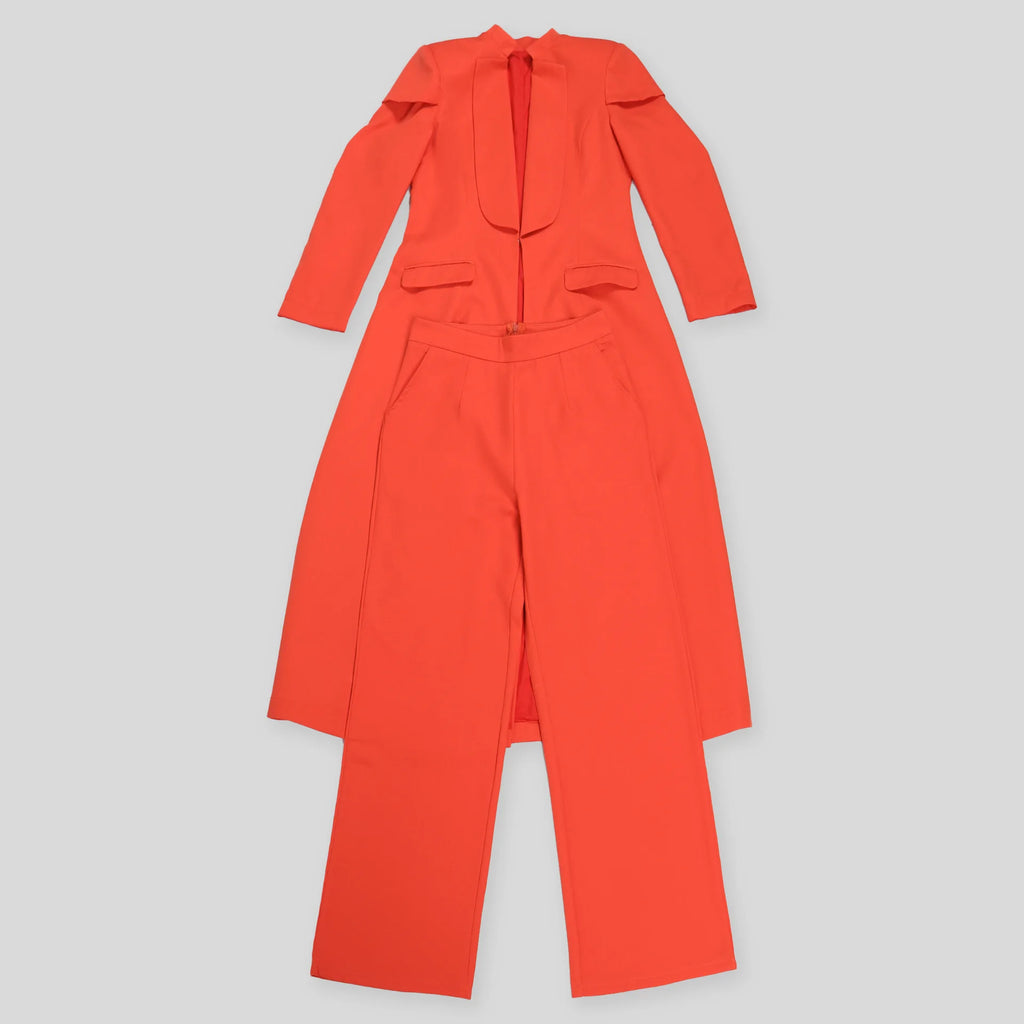 Women's Set Full Sleeve X-Long Blazer Coat+ Long Pant Suit 2025 Spring Streetwear Two 2 Piece Set Africa OL Work Outfits