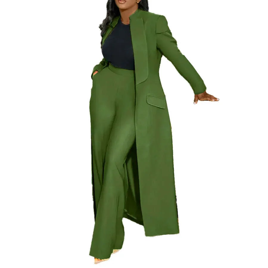 Women's Set Full Sleeve X-Long Blazer Coat+ Long Pant Suit 2025 Spring Streetwear Two 2 Piece Set Africa OL Work Outfits