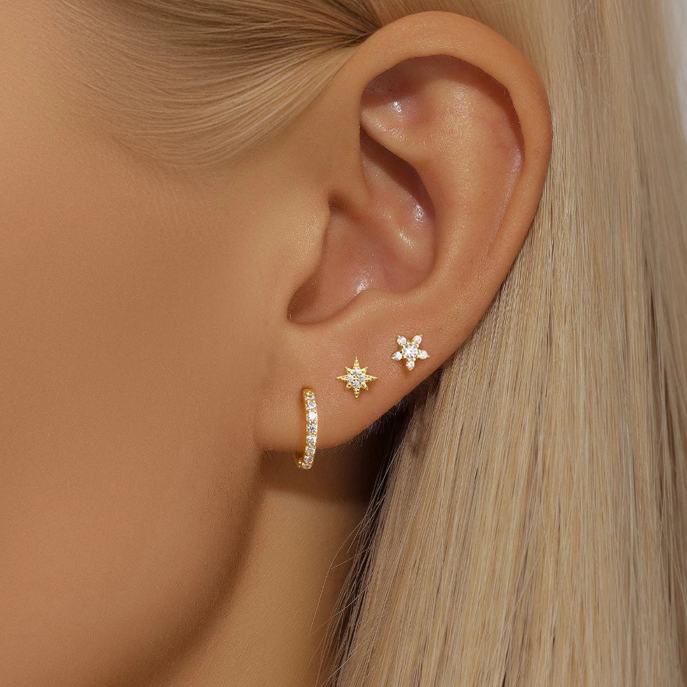 3PCS Trendy Double-layer Circle Cubic Zircon Star Hanging Earrings Set For Women Korean Fashion Jewelry pendientes mujer