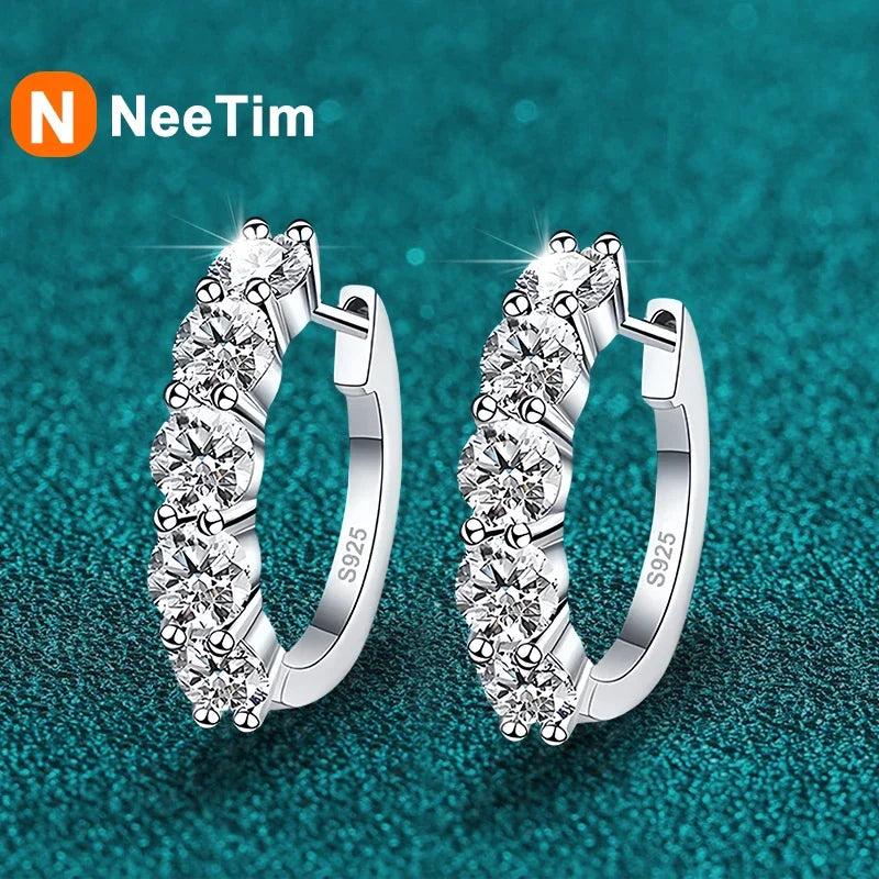 NeeTim 3mm D Color Moissanite Earrings 925 Sterling Silver Plated White Gold Hoop Earring for Women Wedding Party Fine Jewelry