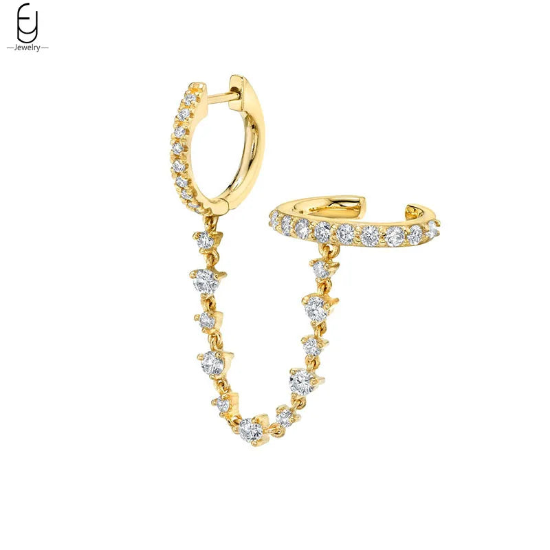 925 Sterling Silver Needle Vintage Gold Earrings Luxury Long Chain Tassel Crystal Hoop Earrings for Women Party Trend Jewelry