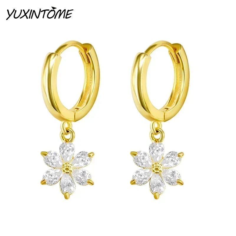New 925 Sterling Silver Ear Needle Christmas tree/snowflake pendant Hoop Earrings For Women fashion Christmas gifts accessories