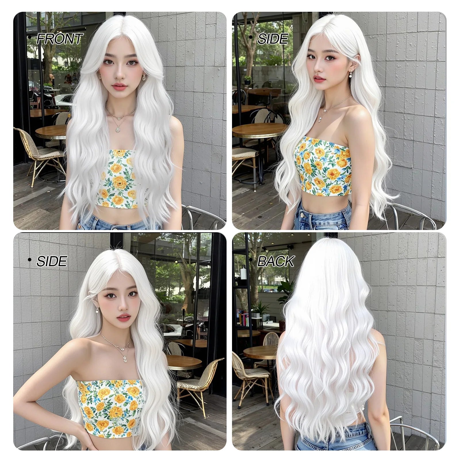 Super Long Curly Silver White Synthetic Wig Medium Part Water Wave Wigs For Women Daily Cosplay Halloween Colorfull Fake Hair