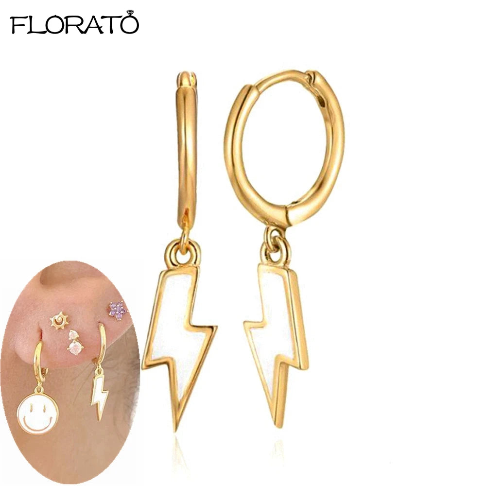 925 Sterling Silver Needle Lightning Pendant Earrings Charming Pave Crystal Gold Hoop Earrings for Women Fashion Jewelry Gifts