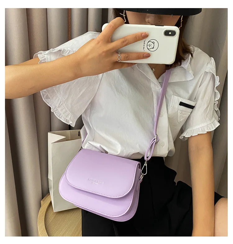 Trendy Saddle Shoulder Bag Women PU Leather Crossbody Bag Simple Solid Color Flap Messenger Bag Fashion Handbags Pouch