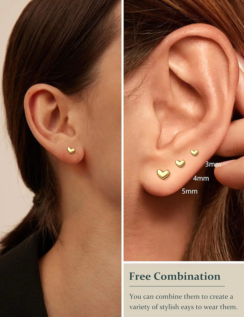 Bobisty 4 Pairs 14K Gold Plated Hoop Earrings for Women Charm Heart studs Earrings for Women Trendy Earring Stacks for Cartilage