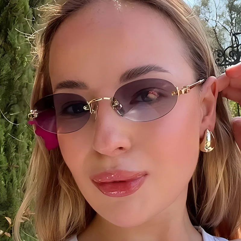 Frameless Oval Personality Sunglasses Luxury Brand Ins Style Summer Sun Protection Sunglasses High-End Fashion Sunglasses UV400