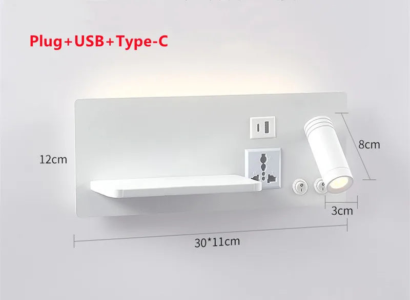 Wireless Charging Wall Lamp Bedroom Bedside USB Wall Light Rotatable Reading Lamp Study Room Switch Modern Multifunctional Hotel