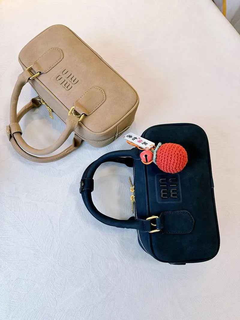 Luxury Suede Square Handbag Women's Faionable Vintage Boston Bowling Bag Soft Handle Briti Sle Casual Pure Color