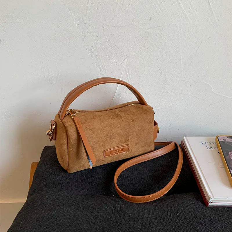 Korean Sle Suede Boston Bag Casual Simple Elegance Women's Crossbody Bag Vintage Leisure Design oulder Handbag