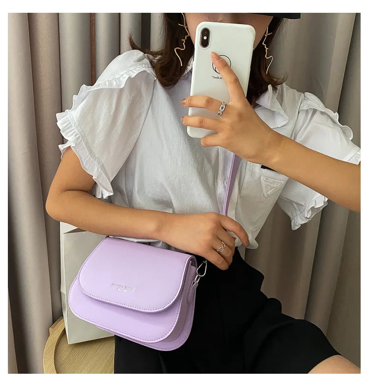 Trendy Saddle Shoulder Bag Women PU Leather Crossbody Bag Simple Solid Color Flap Messenger Bag Fashion Handbags Pouch