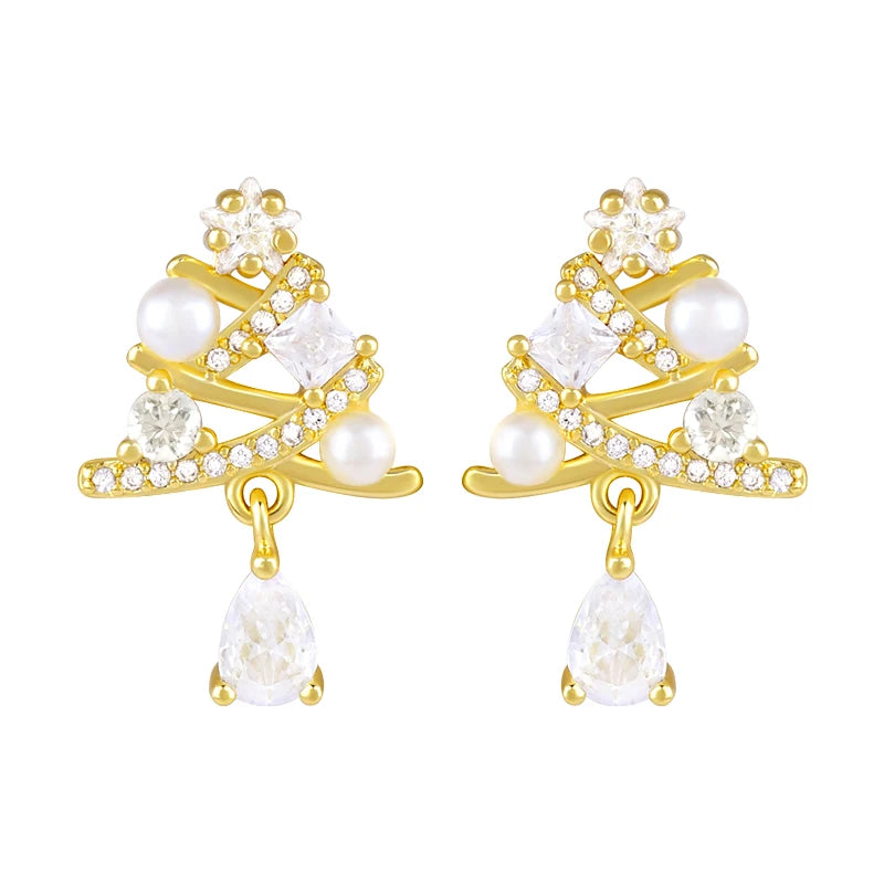 New 925 Sterling Silver Ear Needle Christmas tree/snowflake pendant Hoop Earrings For Women fashion Christmas gifts accessories