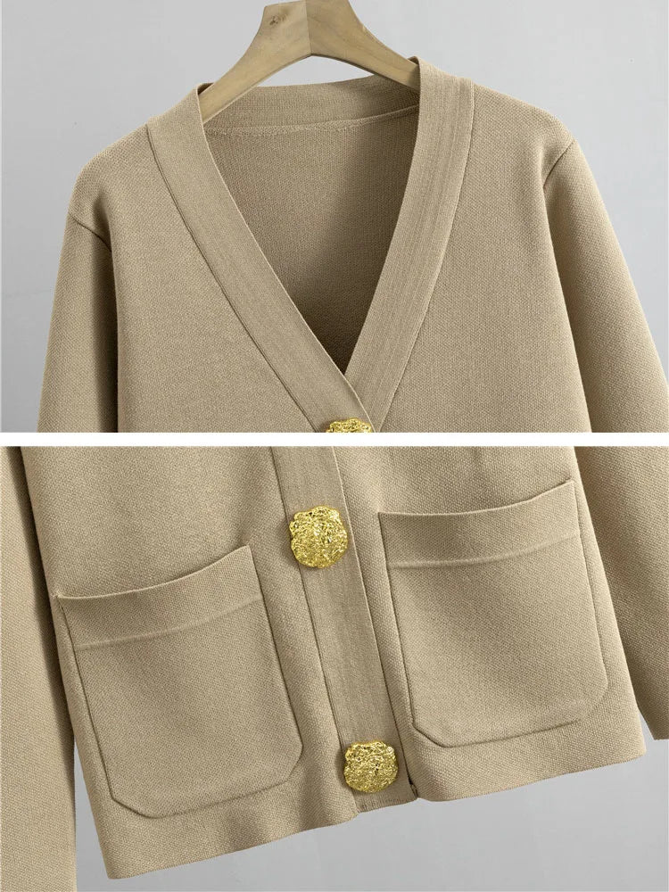 Women Elegant Knitted 2 Piece Sets Korean Knit Single Breasted Sweater Cardigan Tops Conjuntos High Waist Wide Leg Pants Outfit