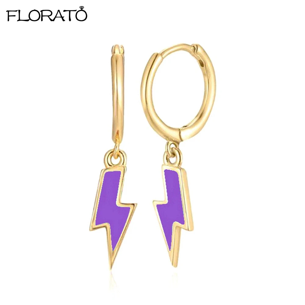 925 Sterling Silver Needle Lightning Pendant Earrings Charming Pave Crystal Gold Hoop Earrings for Women Fashion Jewelry Gifts