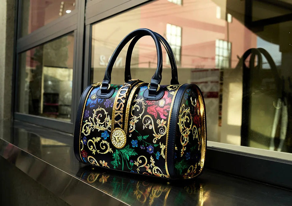 VM FASHION KISS new Top handle bag Jungle print Large-capacity Boston Handbags Women's Totes Microfiber Messenger Shoulder Bag